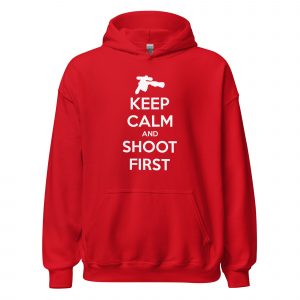 Keep Calm and Shoot First — Sci-Fi Parody Hoodie